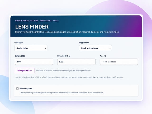 Lens Finder optical lens selection search tool