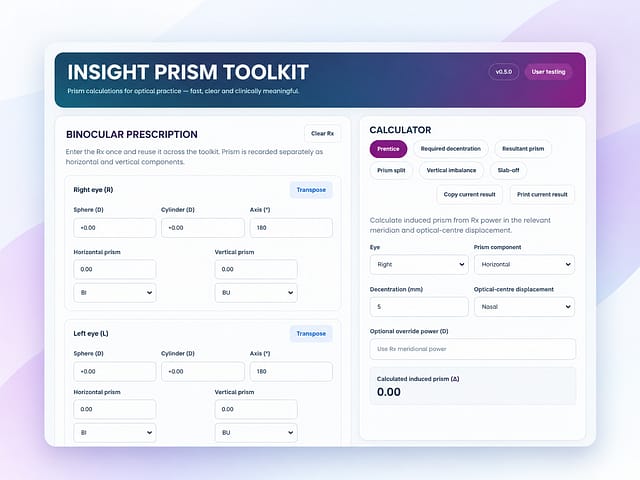 Prism Toolkit prescription and prism calculation tool