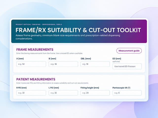 Frame and prescription suitability and lens cut-out assessment tool